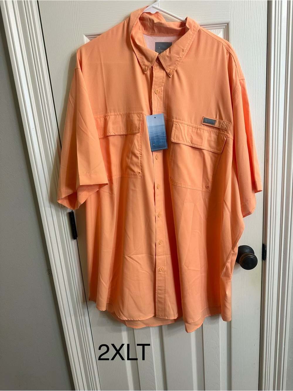 Source Unknown Men's Button-Down Short Sleeve Shirt - Peach Orange